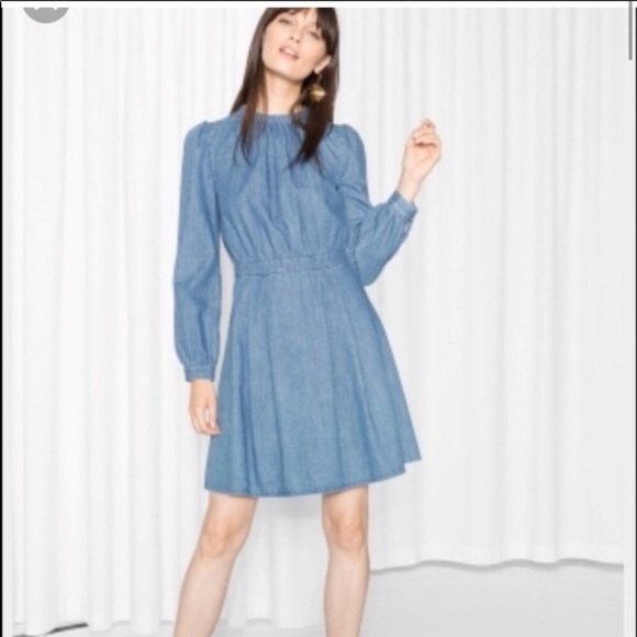 & Other Stories Denim Dress with Puff Shoulders 4 - Picture 1 of 9